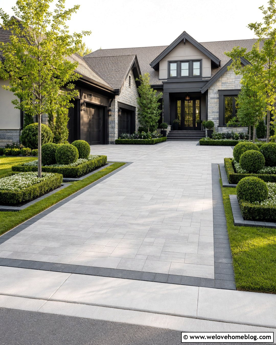 Boxwood Islands Beside A Wide Driveway - 20 boxwood driveway ideas