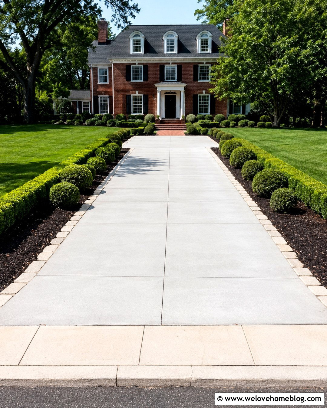 Boxwood Lined Concrete Driveway