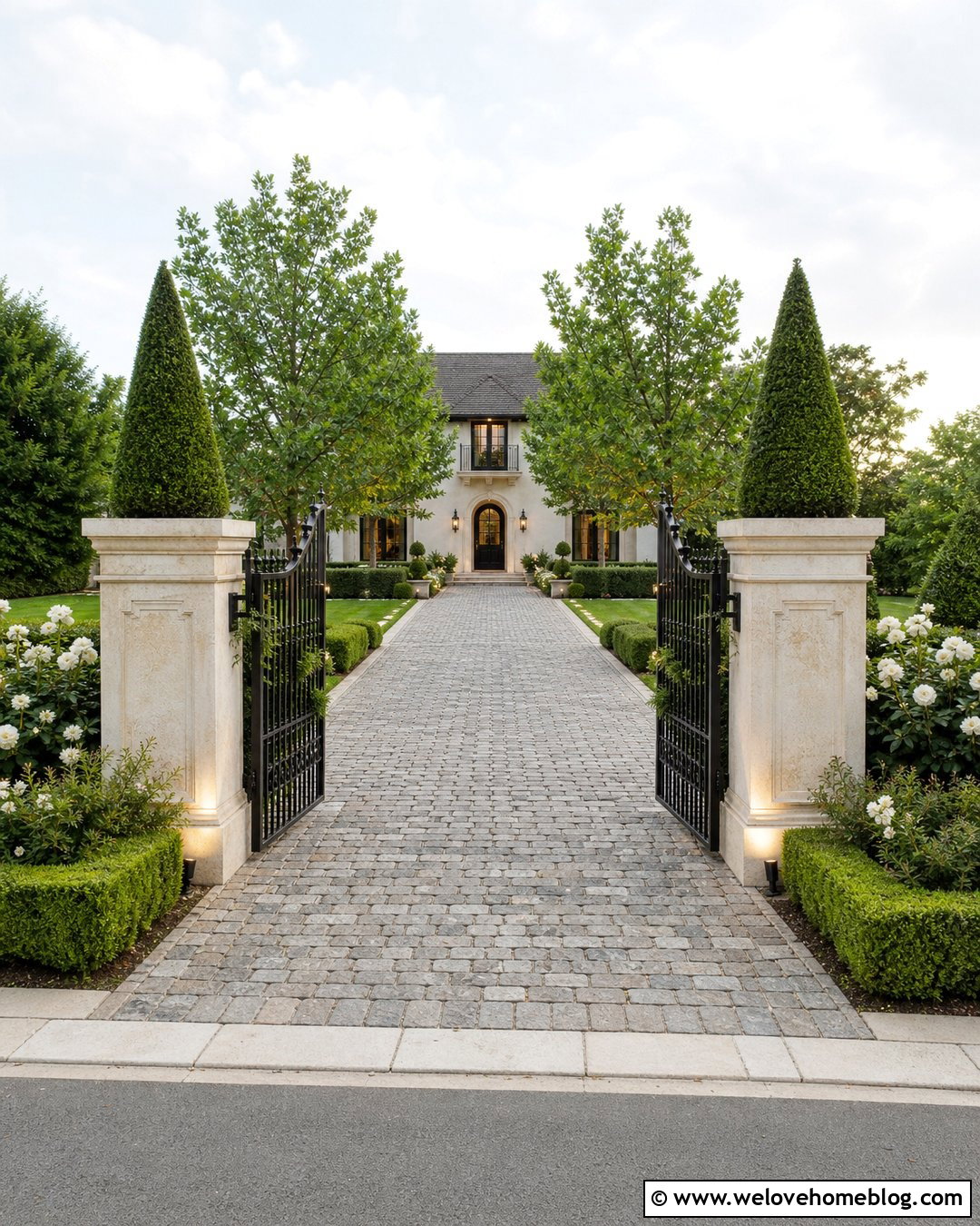 Boxwood Topiary At A Driveway Gate - 20 boxwood driveway ideas