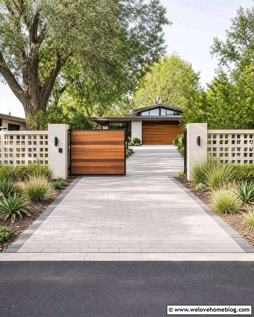 Breeze Block Driveway With Wood Gate - 20 Breeze Block Driveway Ideas
