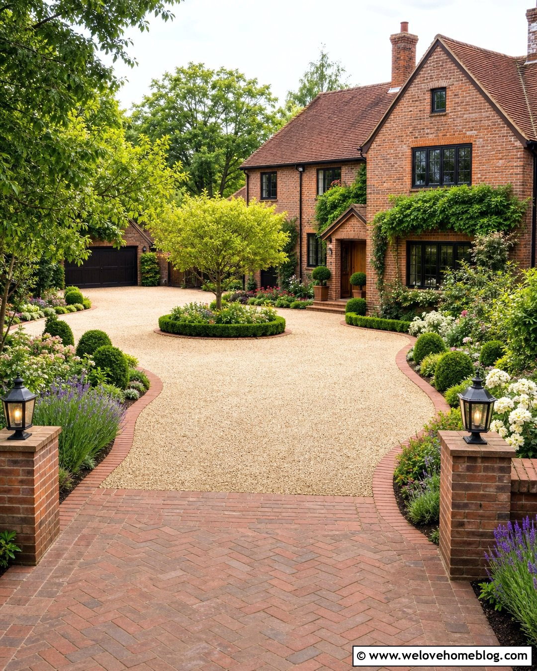 Brick And Gravel Driveway With Courtyard Garden - 20 Driveway And Garden Ideas