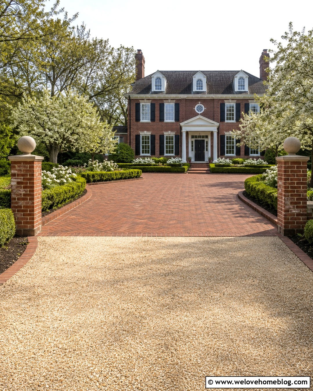 Brick And Gravel Driveway With Motor Court - 20 Dream House Driveway Ideas