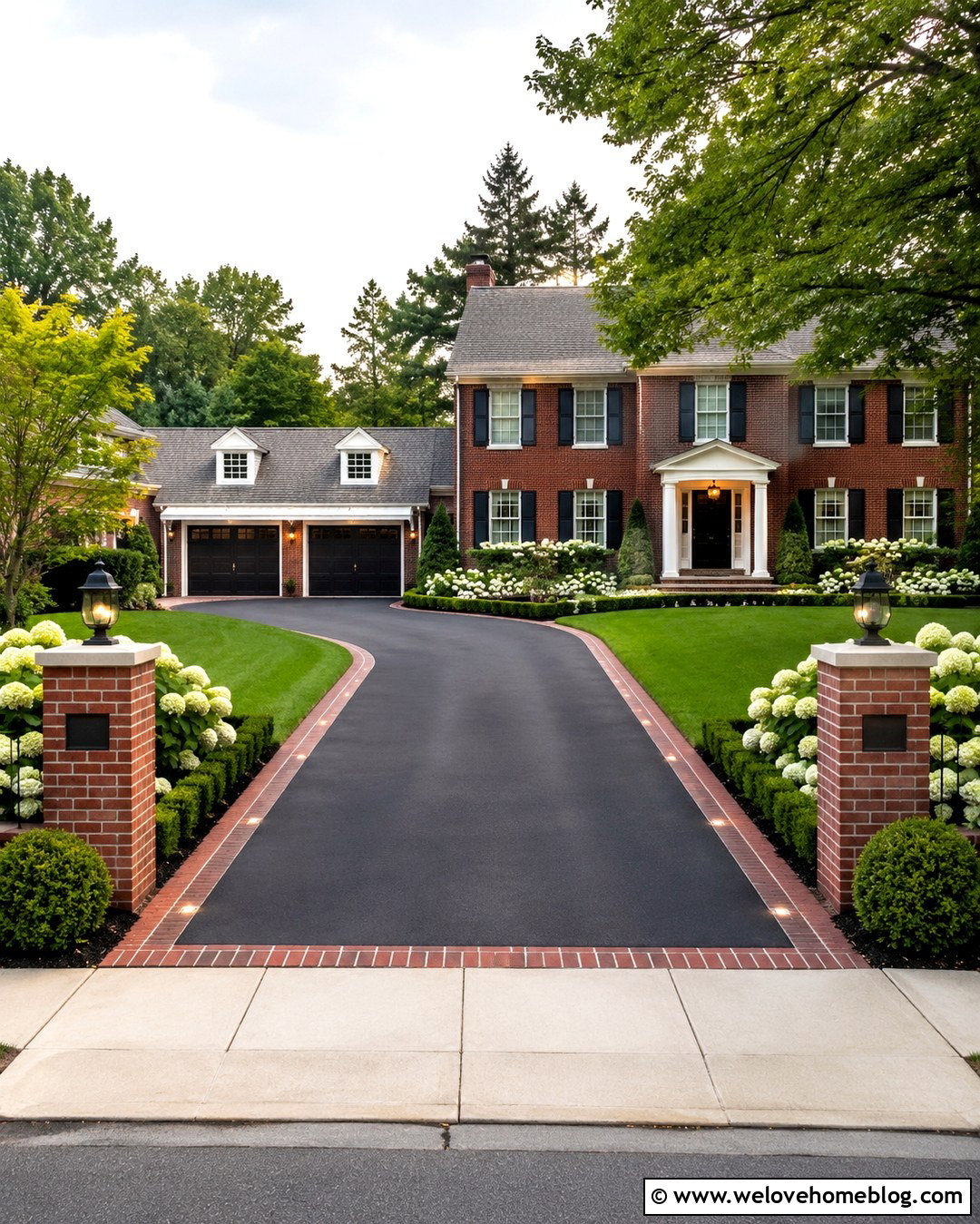 Brick Border Lights Along Asphalt Driveway - 20 Lights Along Driveway Ideas