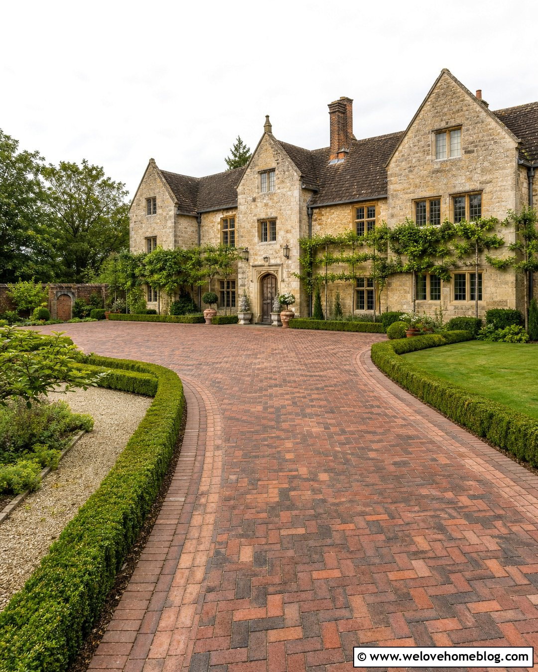Brick Castle Driveway In Herringbone - 25 Castle Driveway Ideas