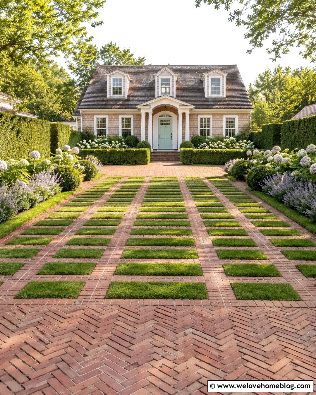 Brick Checkerboard Driveway With Grass - 20 Checkerboard Driveway Ideas