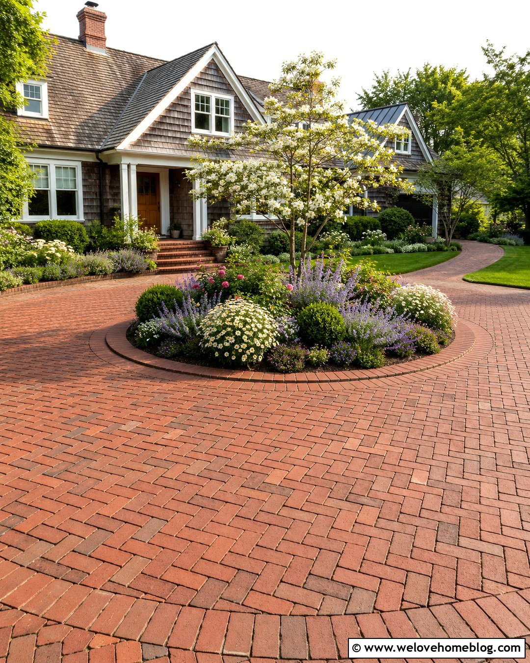 Brick Circle Driveway With Cottage Flowers - 20 circle driveway landscaping country ideas