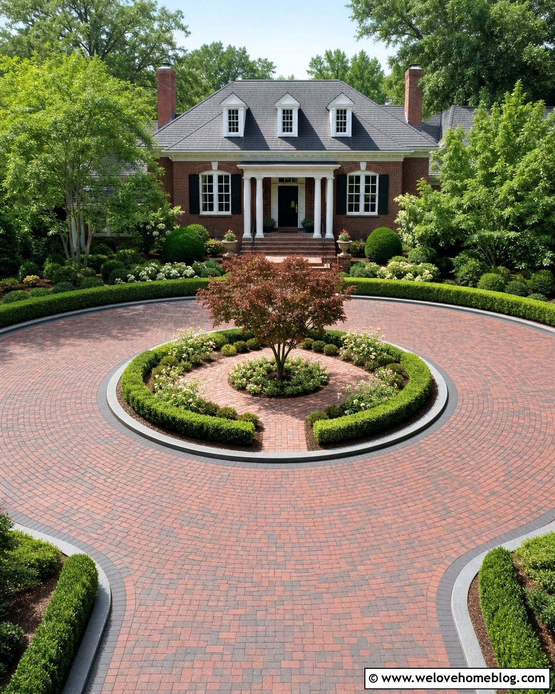 Brick Circle Driveway With Courtyard Island - 40 circle driveway landscaping ideas