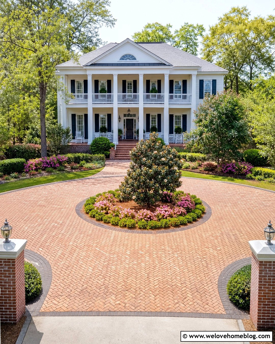 Brick Circle Driveway With Magnolia Tree - 40 circle driveway landscaping ideas