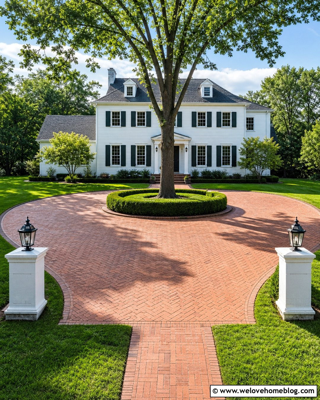 Brick Circular Driveway For A Colonial House - 45 Circular Driveway Ideas
