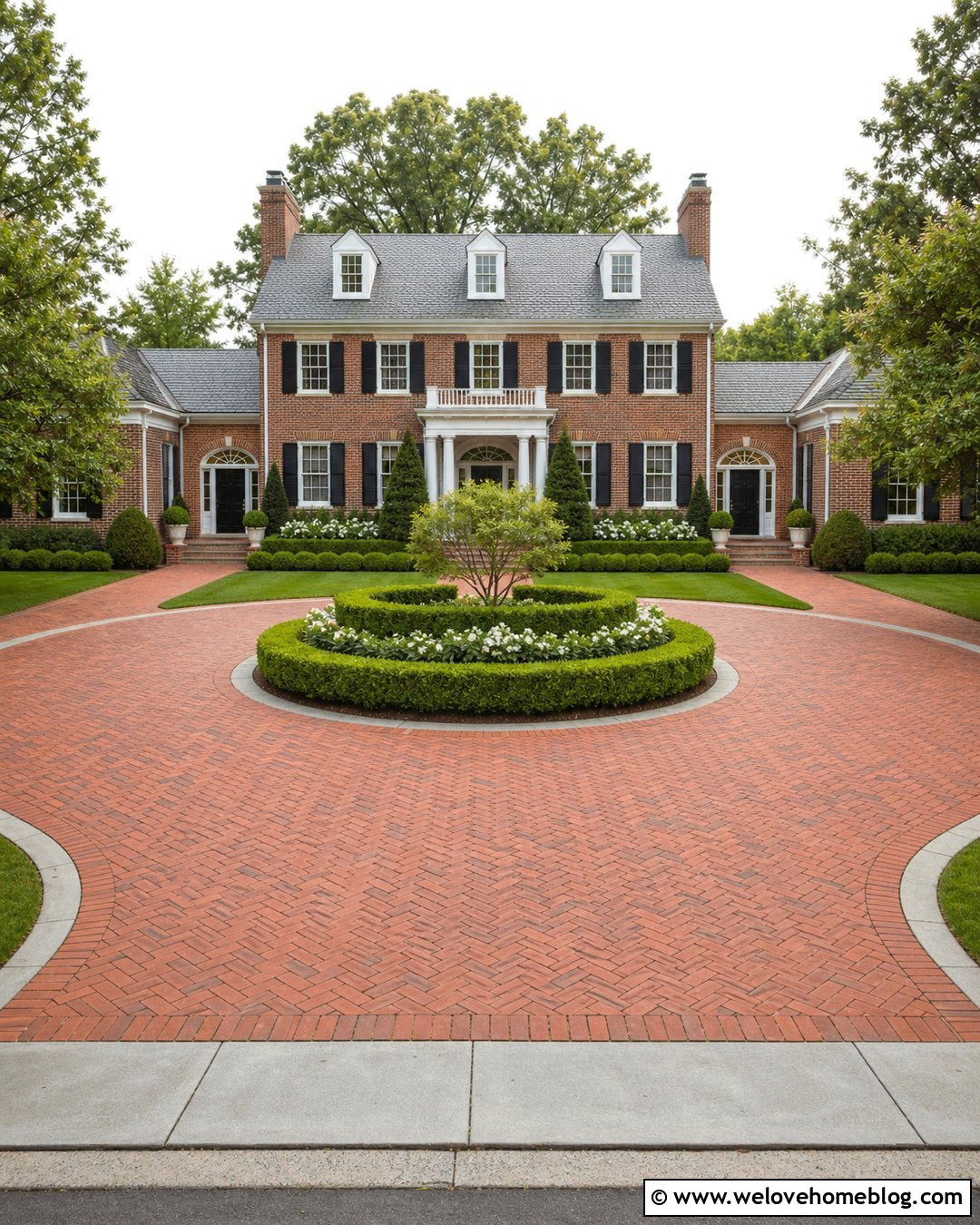 Brick Circular Driveway With Boxwood Landscaping - 20 landscape circular driveway ideas