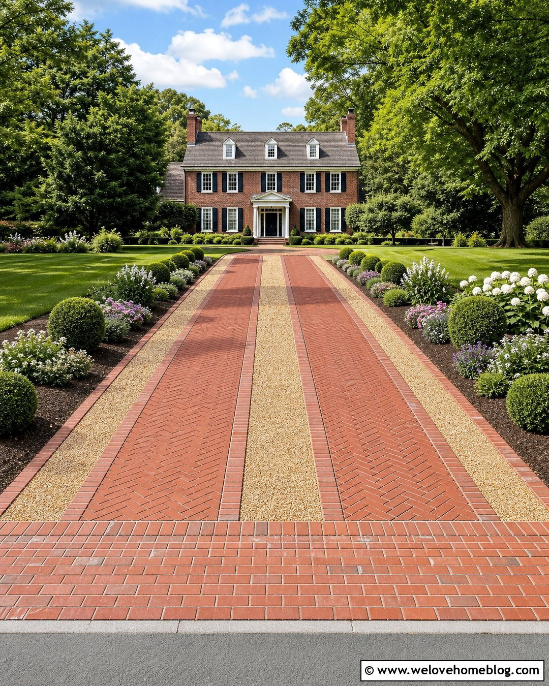 Brick Double Ribbon Driveway With Pea Gravel - 20 double ribbon driveway ideas