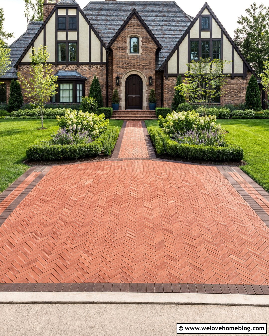 Brick Driveway And Matching Brick Walkway - 20 Driveways And Walkways Ideas
