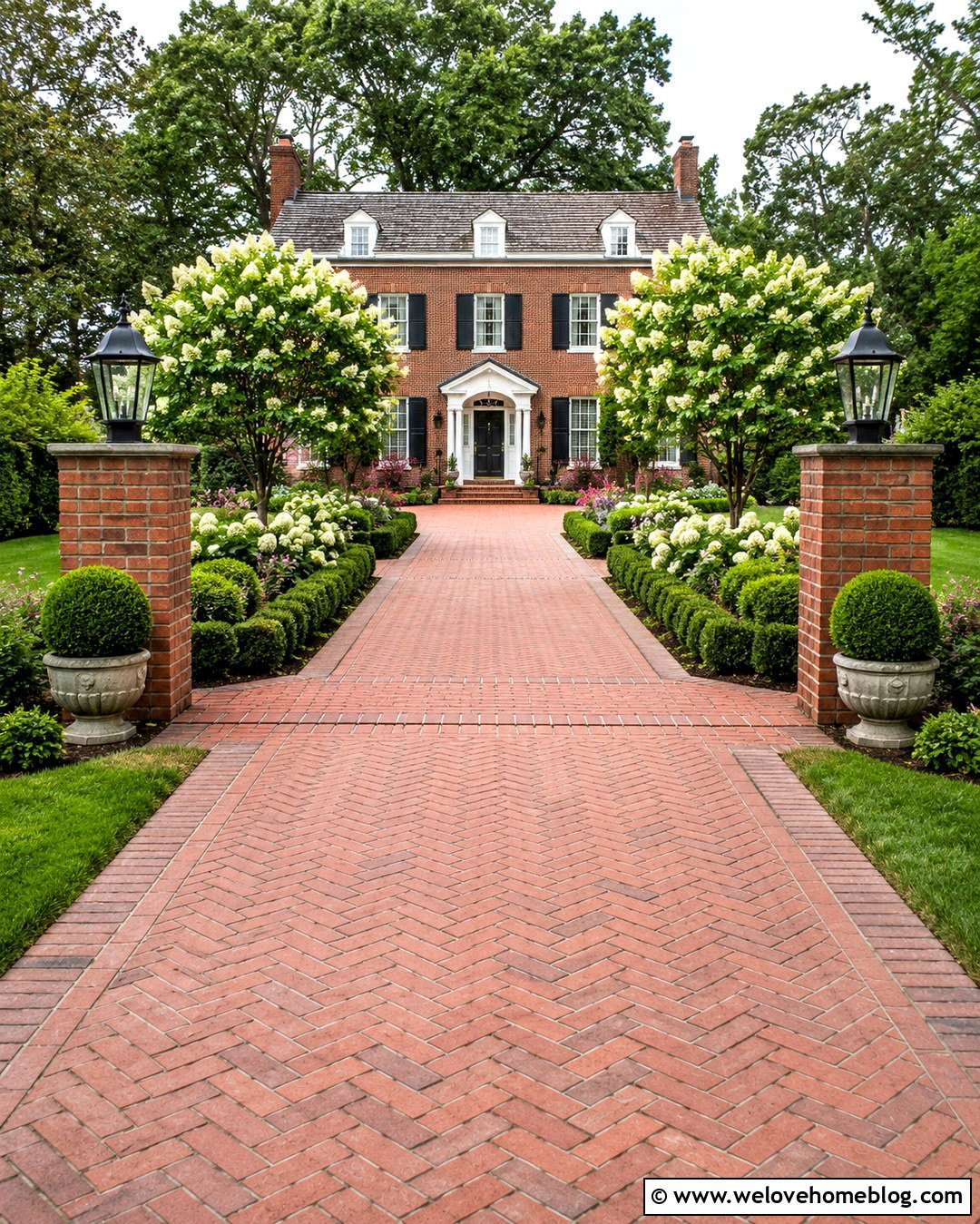 Brick Driveway Colonial Garden Entrance - 20 Driveway Garden Entrance Ideas