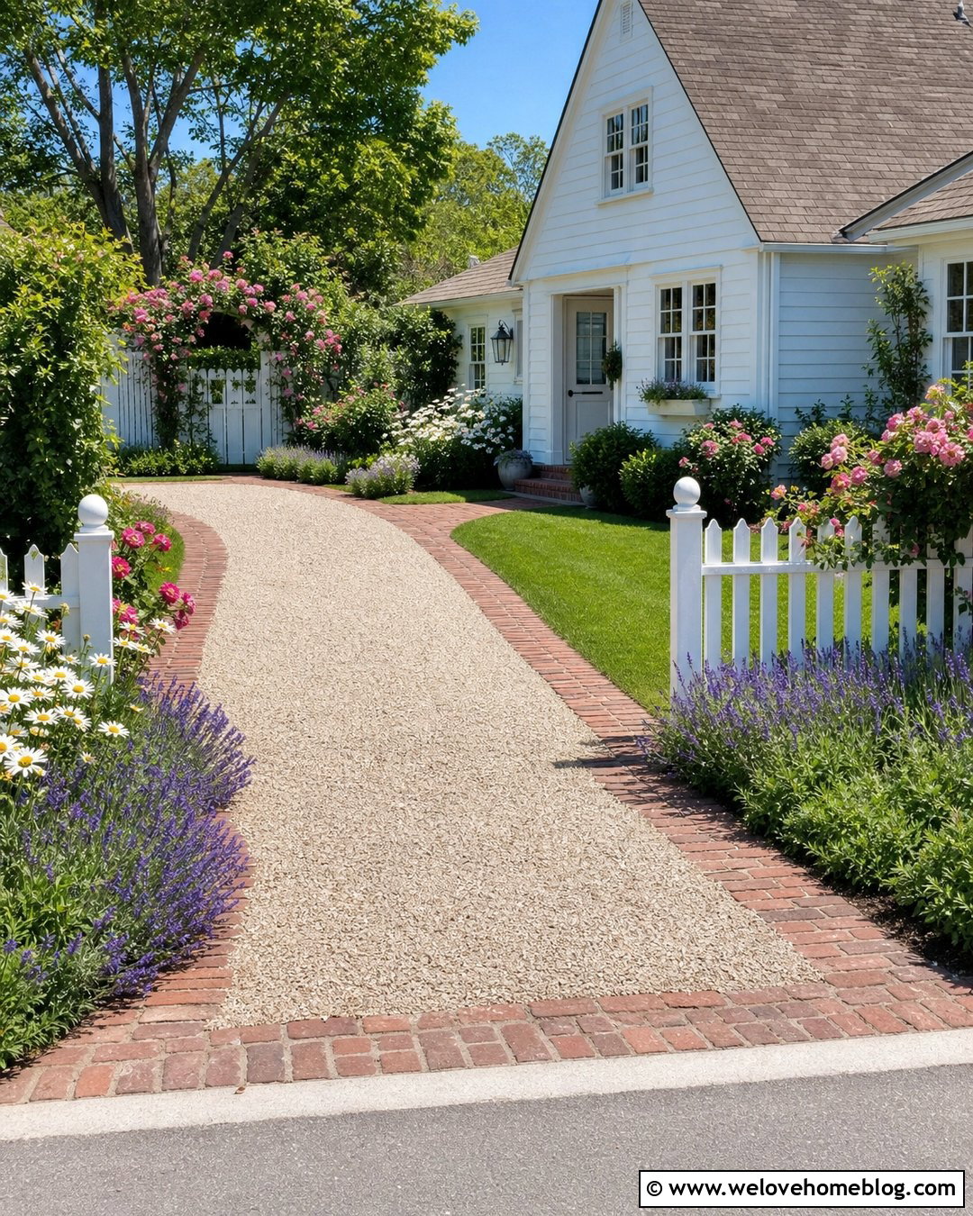 Brick Driveway Edging With Cottage Flowers - 25 Driveway Border Landscape Edging Ideas