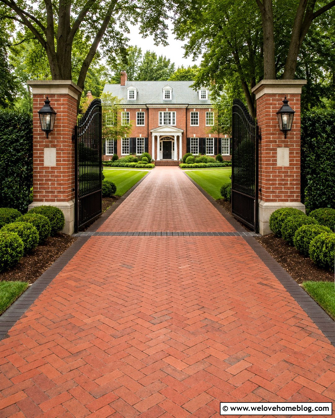 Brick Driveway Entrance With Black Iron Gate - 20 brick entrance driveway ideas