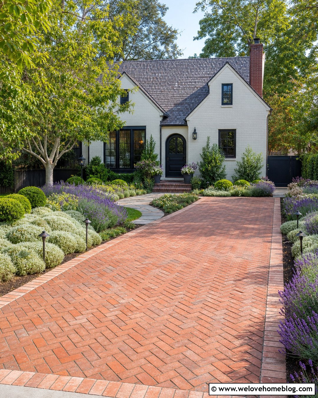 Brick Driveway Entrance With Lavender Borders - 20 landscape for driveway entrance ideas