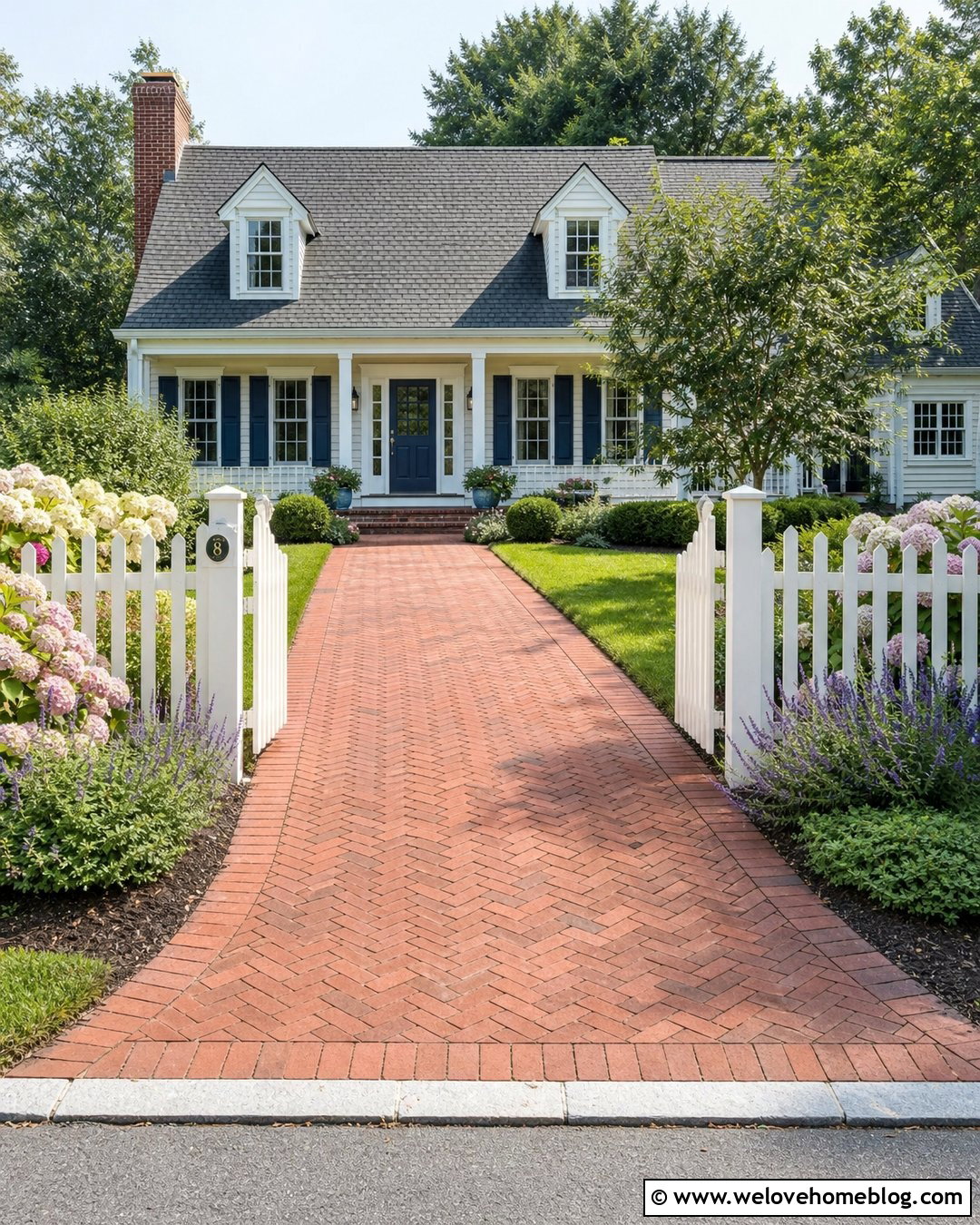 Brick Driveway Entrance With White Picket Gate - 20 Simple Driveway Entrance Ideas