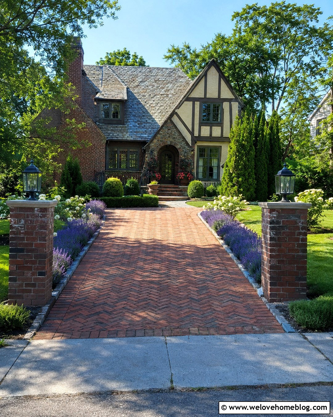 Brick Driveway Pillars With A Herringbone Brick Driveway - 20 Brick Driveway Pillars With Lights Ideas