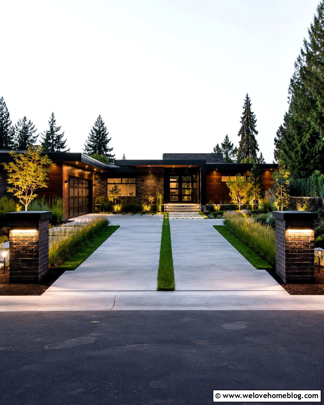 Brick Driveway Pillars With Built In LED Lights - 20 Brick Driveway Pillars With Lights Ideas