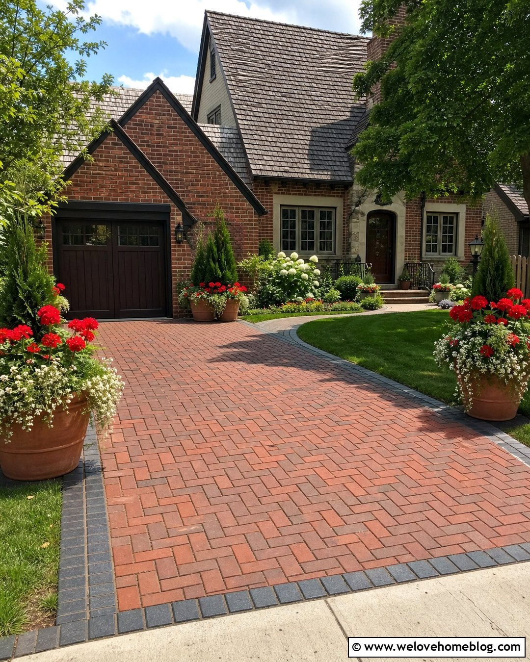 Brick Driveway Plant Pots With Geraniums - 20 Driveway Plant Pots Ideas