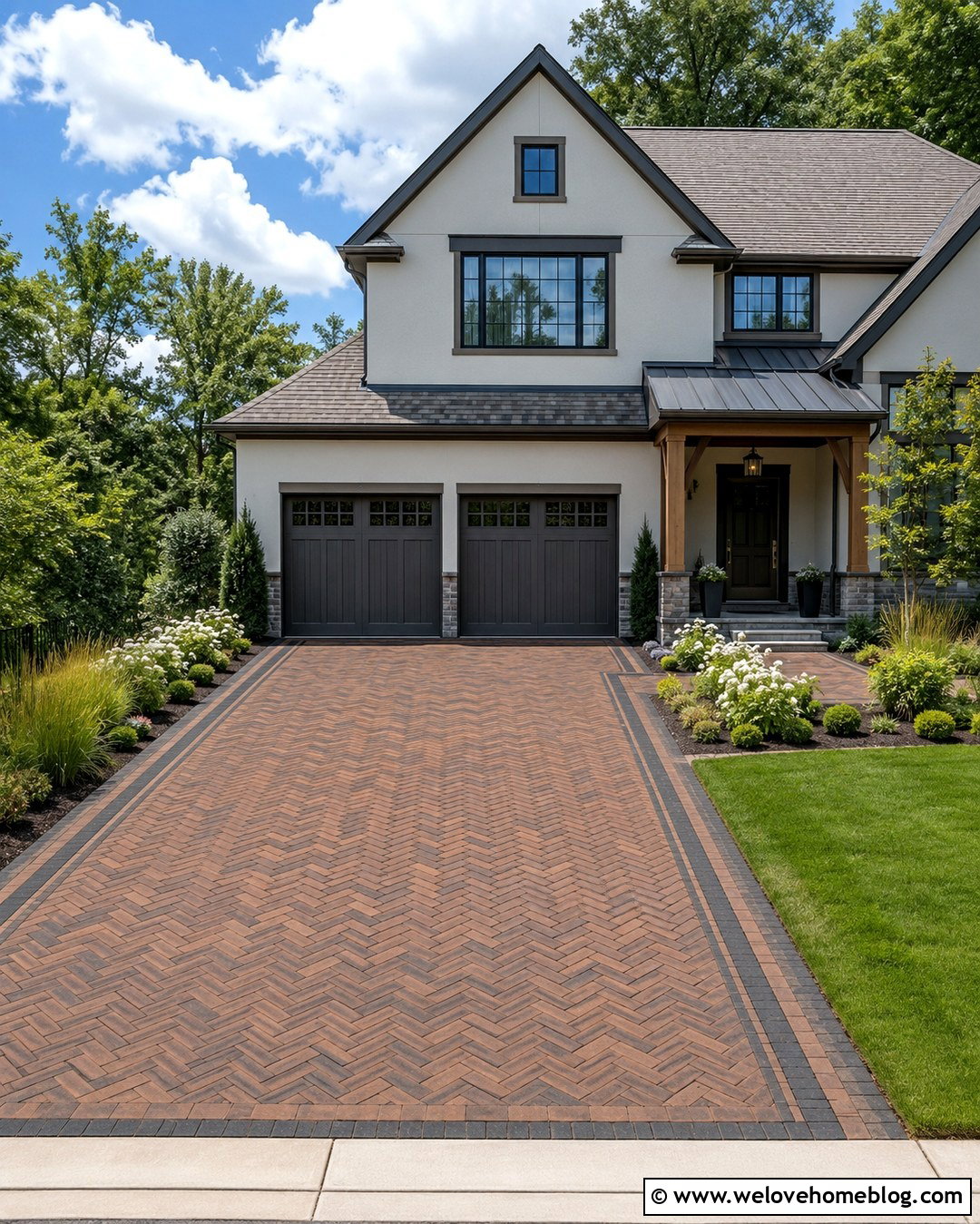 Brick Driveway With A Charcoal Border