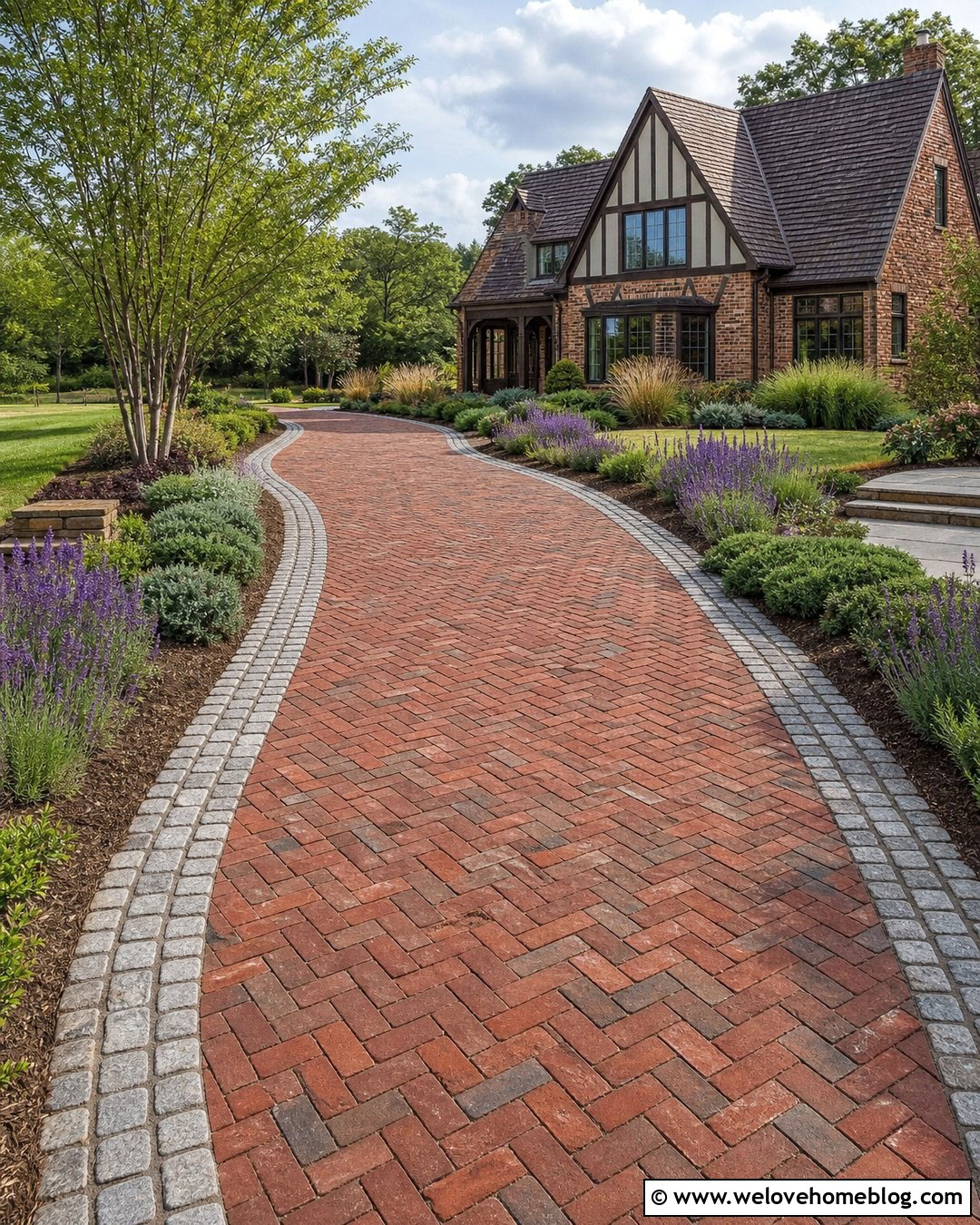 Brick Driveway With Cobblestone Border - 20 Paved Brick Driveway Ideas