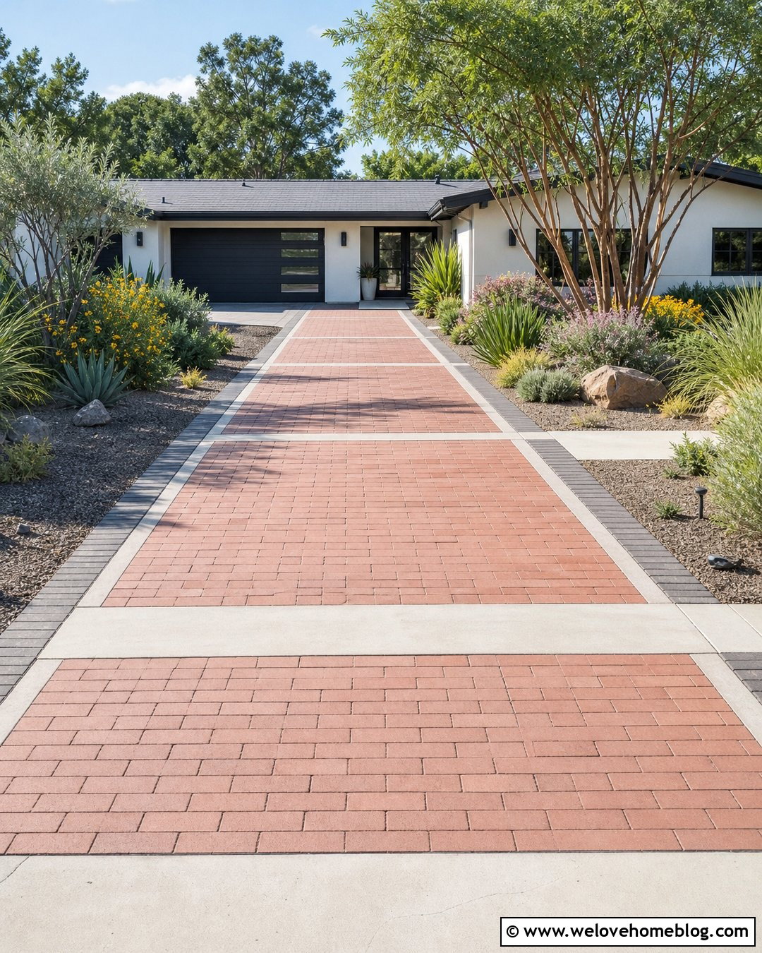 Brick Driveway With Concrete Ribbons - 25 Driveway Brick Ideas