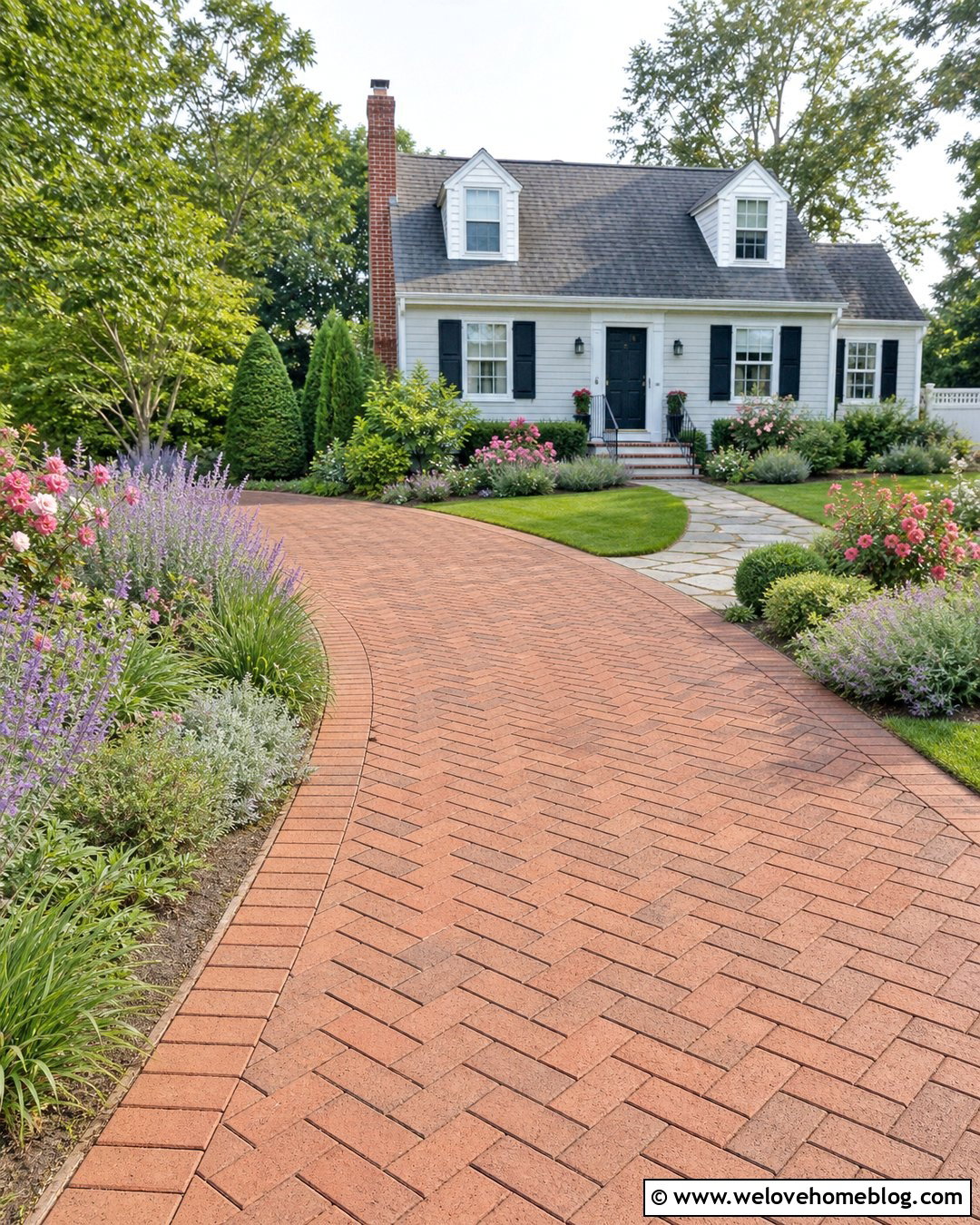 Brick Driveway With Cottage Garden Borders