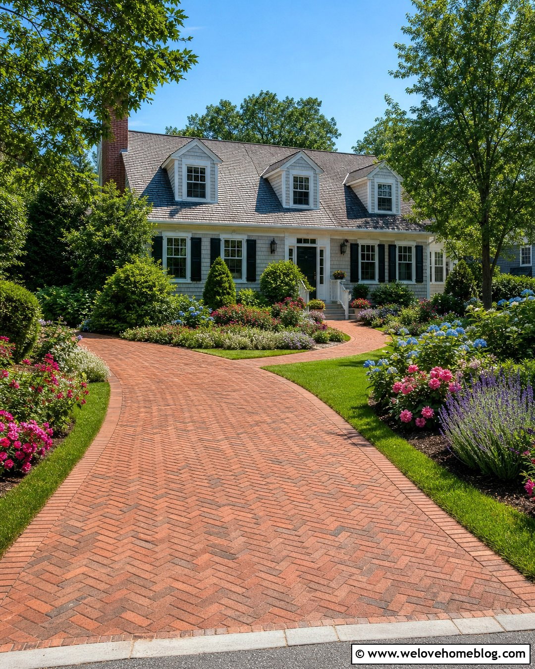 Brick Driveway With Cottage Garden Borders - 20 Adding Driveway To Front Yard Ideas