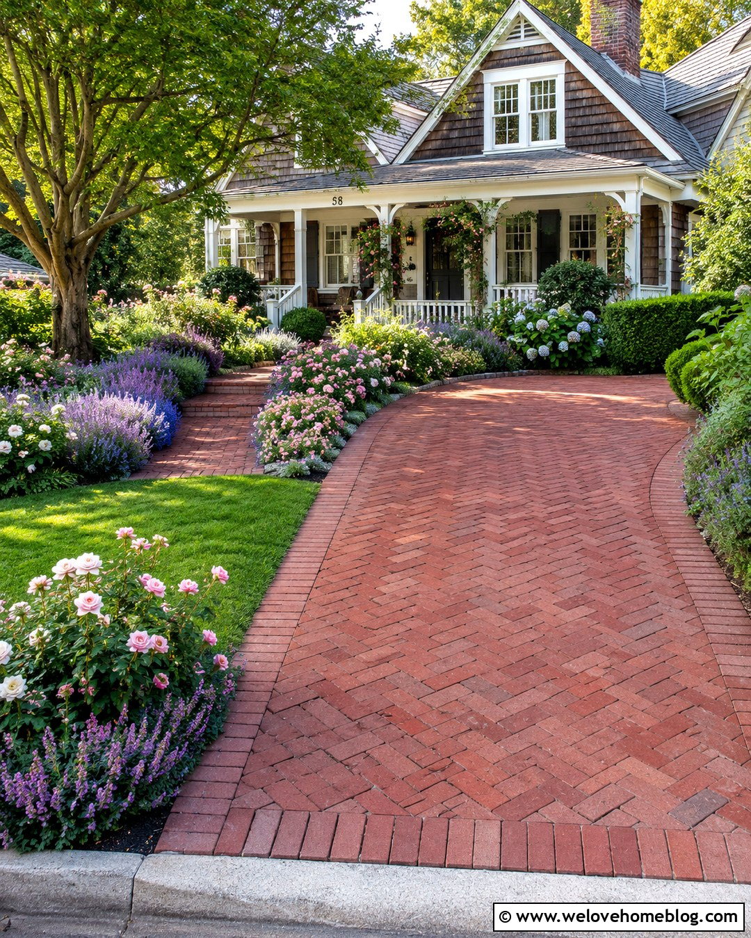 Brick Driveway With Cottage Garden Landscaping - 20 landscape design driveway ideas