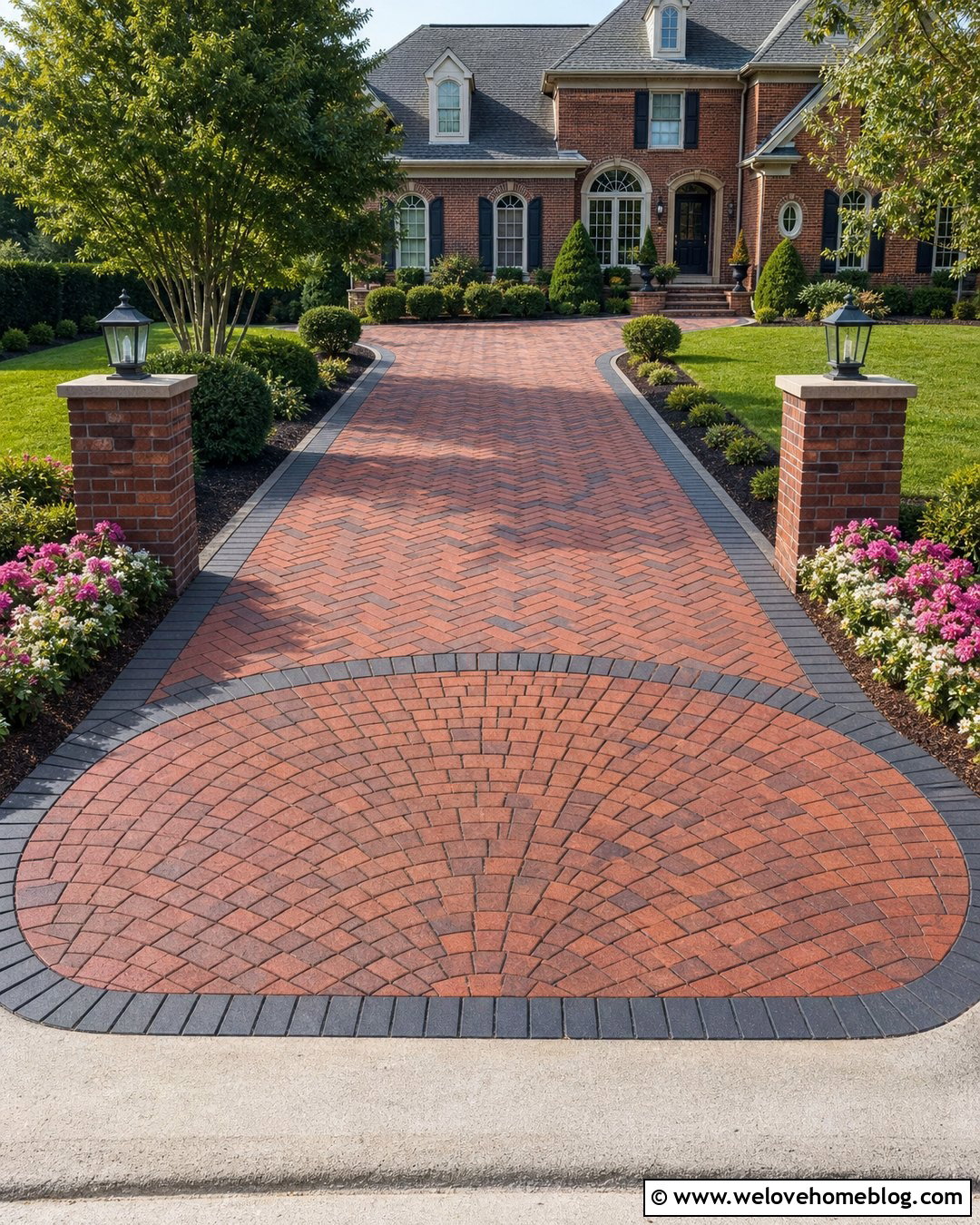 Brick Driveway With Fan Entrance - 20 Paving Bricks Driveways Ideas