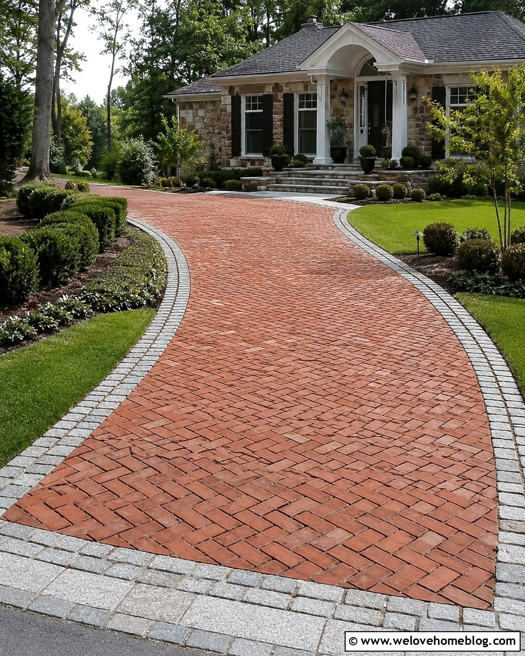 Brick Driveway With Granite Cobblestone Edging - 20 How To Design A Brick Driveway Ideas