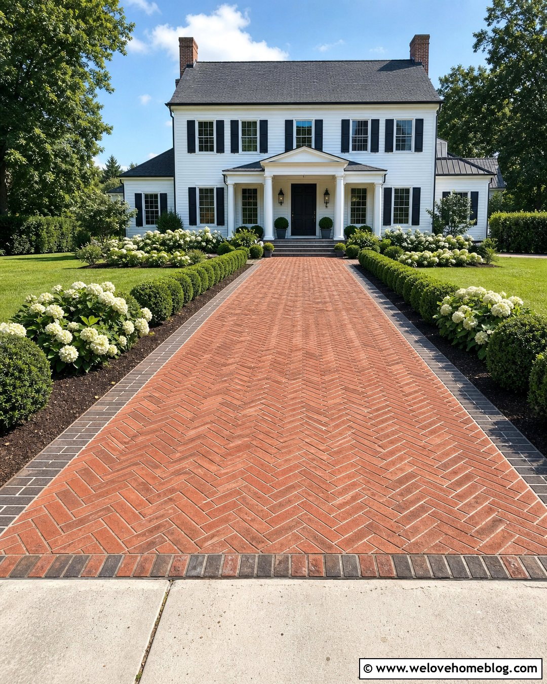 Brick Driveway With Herringbone Pattern - 20 Driveway Goals Ideas