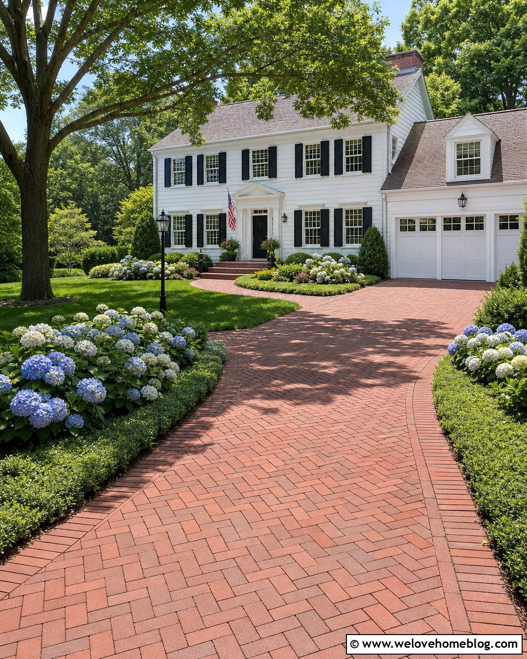 Brick Driveway With Hydrangea Beds - 40 landscaping along driveway ideas