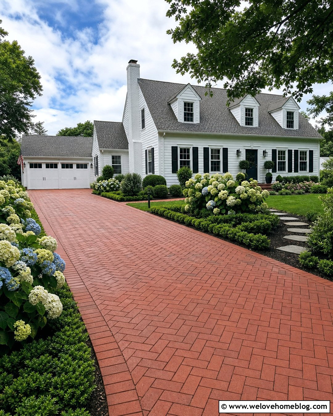 Brick Driveway With Hydrangea Borders - 20 edge of driveway landscaping ideas