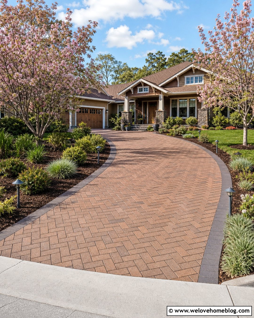 Brick Driveway With Landscape Lighting - 20 Paving Bricks Driveways Ideas