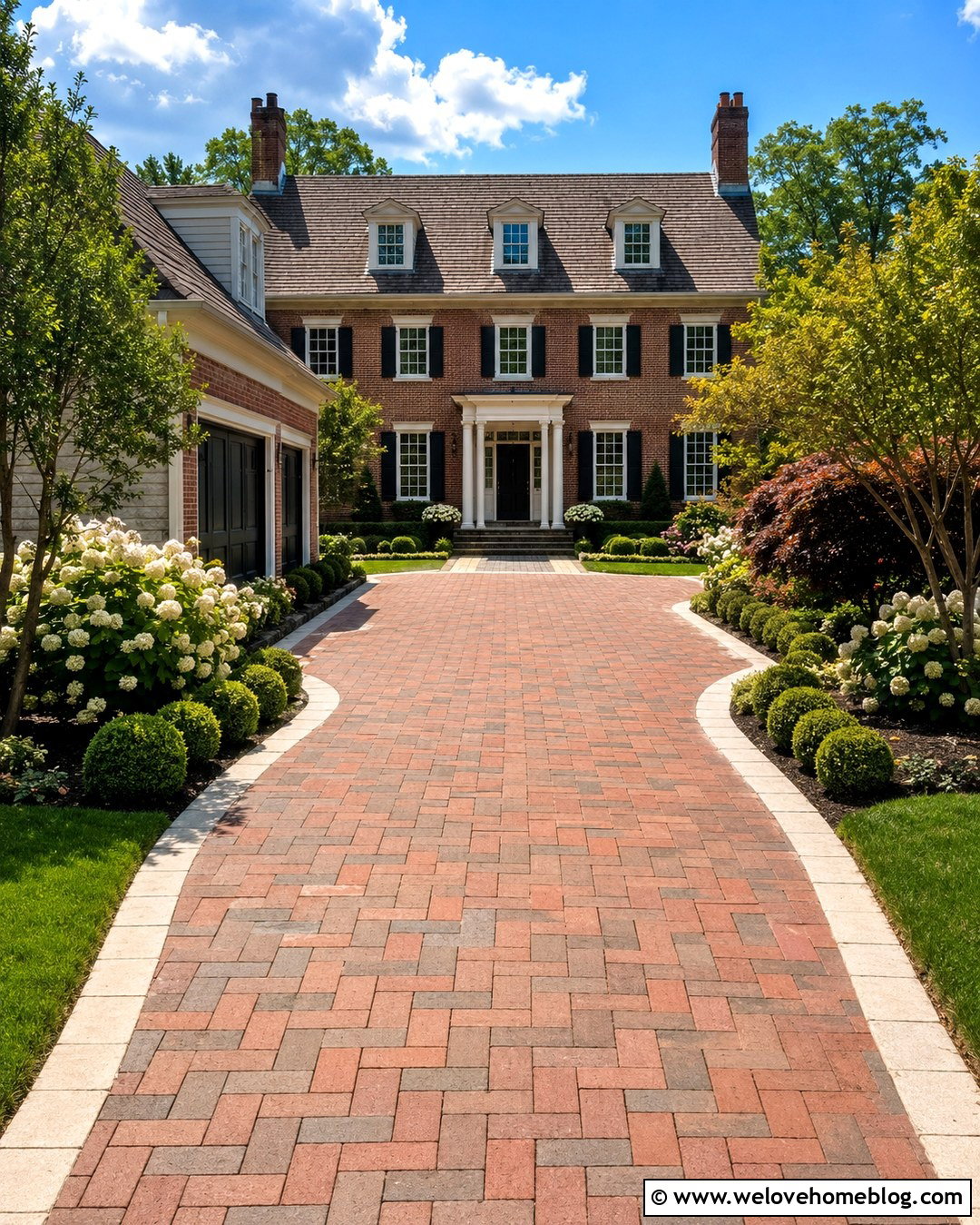 Brick Driveway With Limestone Border - 20 Driveway Hardscape Ideas