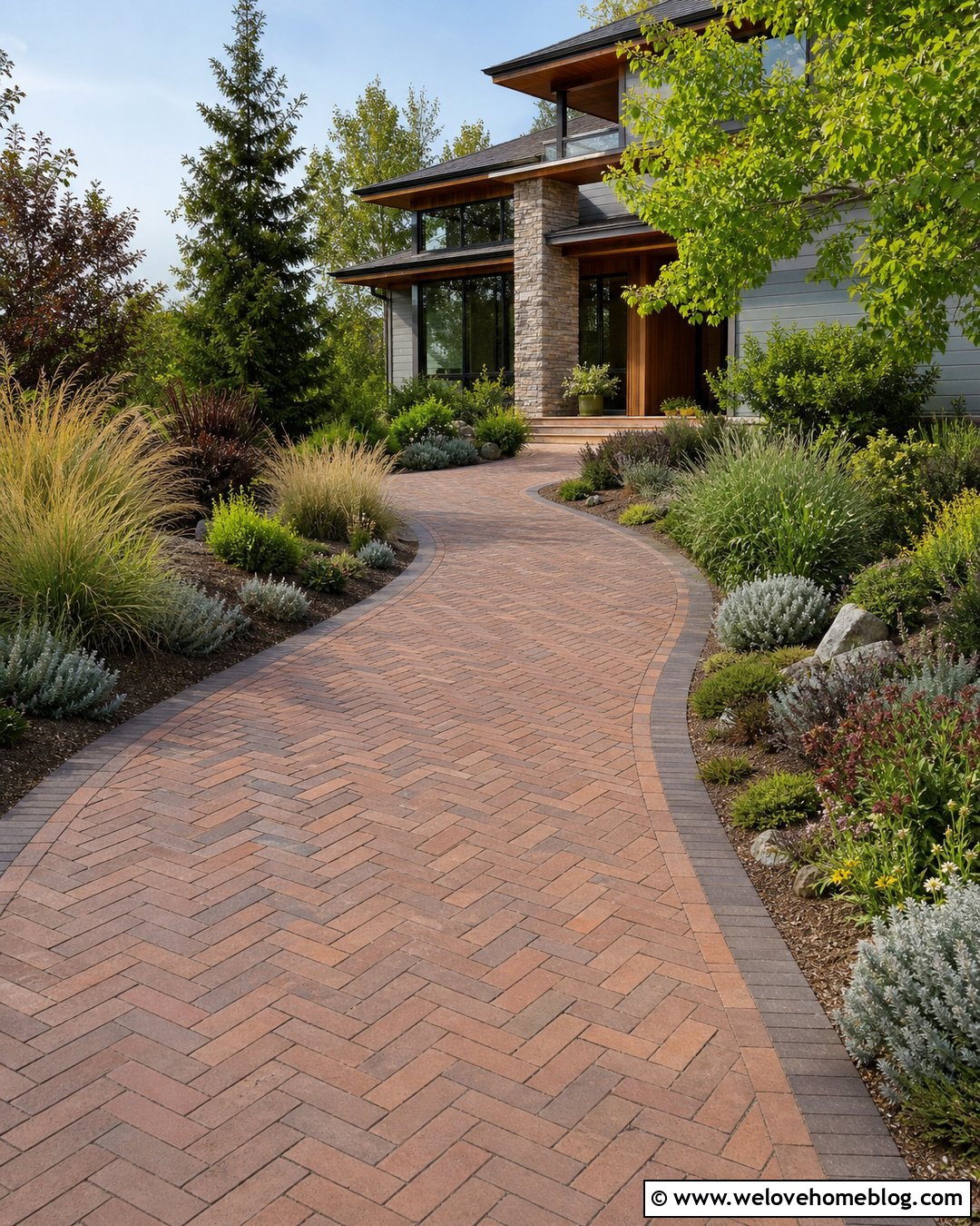 Brick Driveway With Native Plants - 35 Brick Driveway Ideas