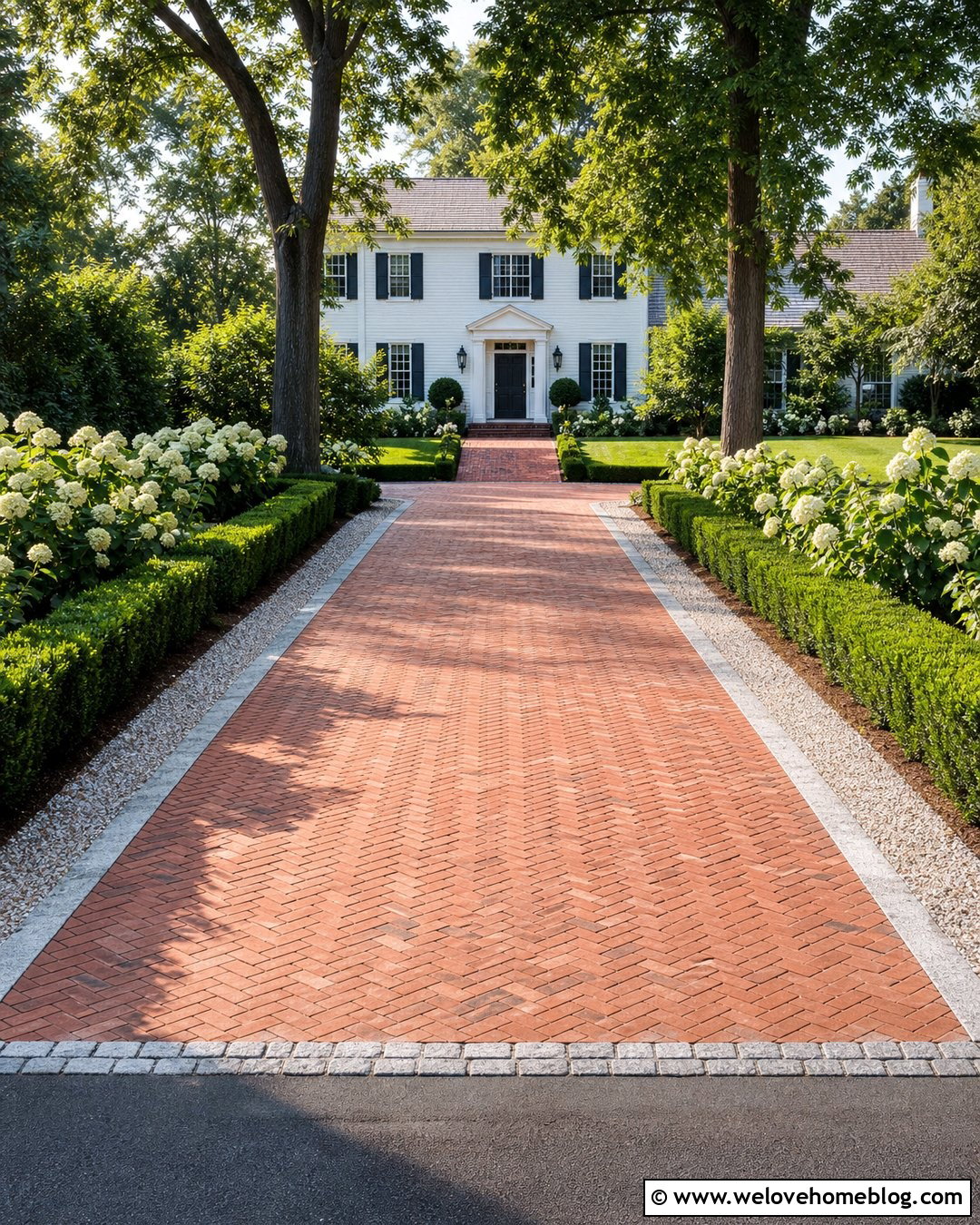Brick Driveway With Permeable Stone Border - 20 Driveway Drainage Ideas