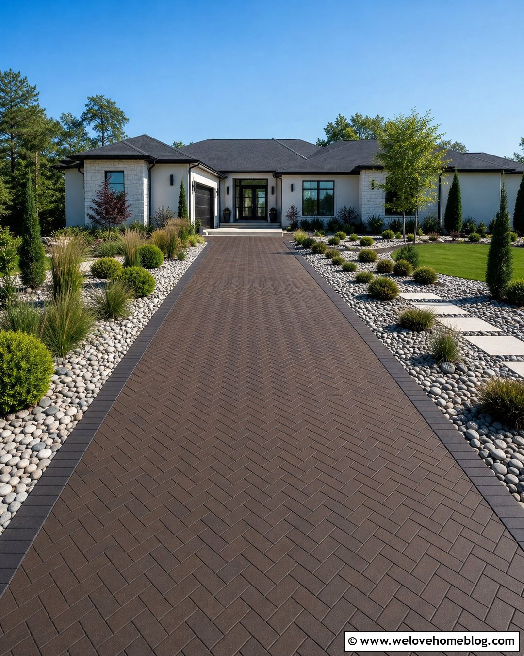 Brick Driveway With River Rock Landscaping - 20 Modern Brick Driveway With Landscaping Ideas
