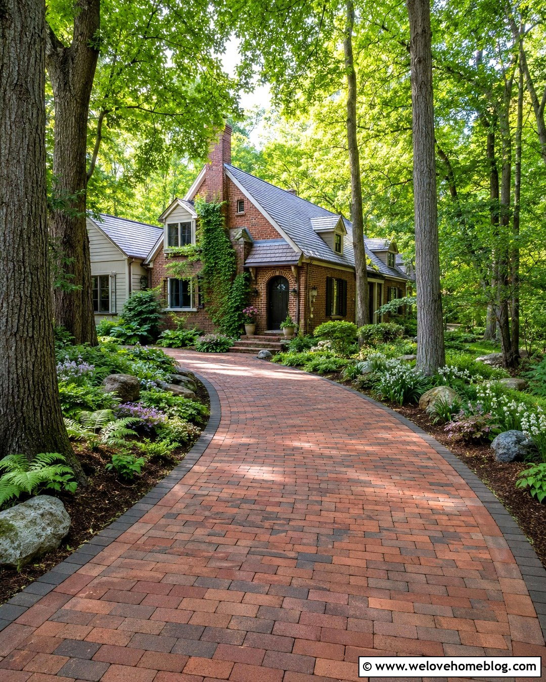 Brick Driveway With Woodland Landscaping - 20 Brick Driveway With Garden Landscaping Ideas
