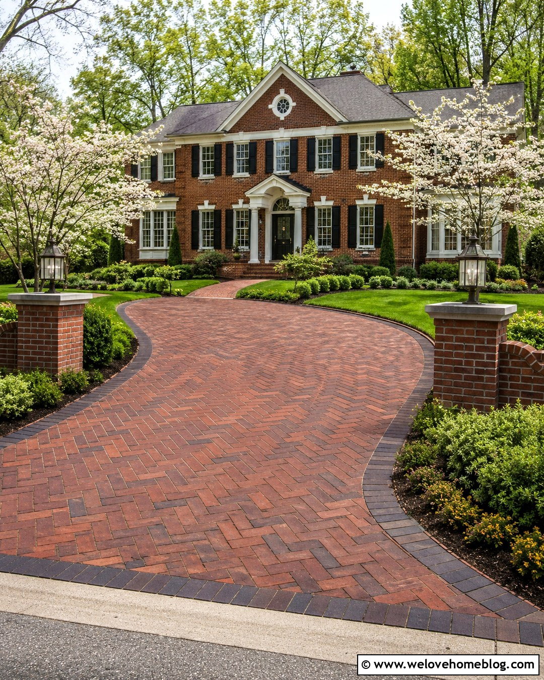 Brick Driveway With a Curved Entrance - 20 stylish driveway makeover ideas