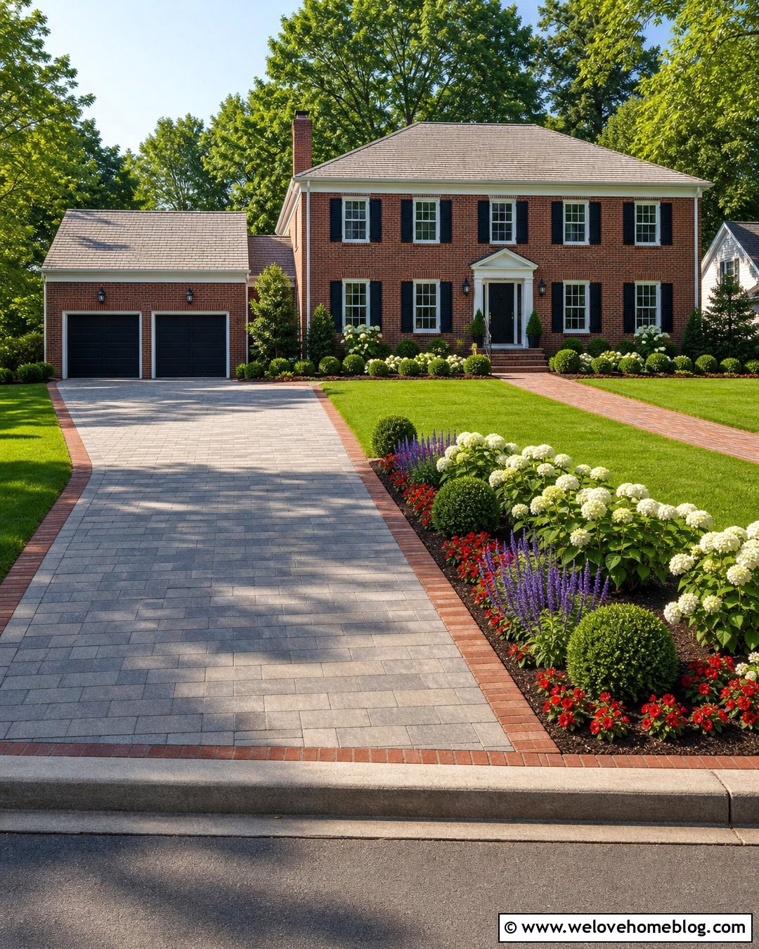 Brick Edged Flower Bed Along Paver Driveway - 20 flower beds by driveway ideas