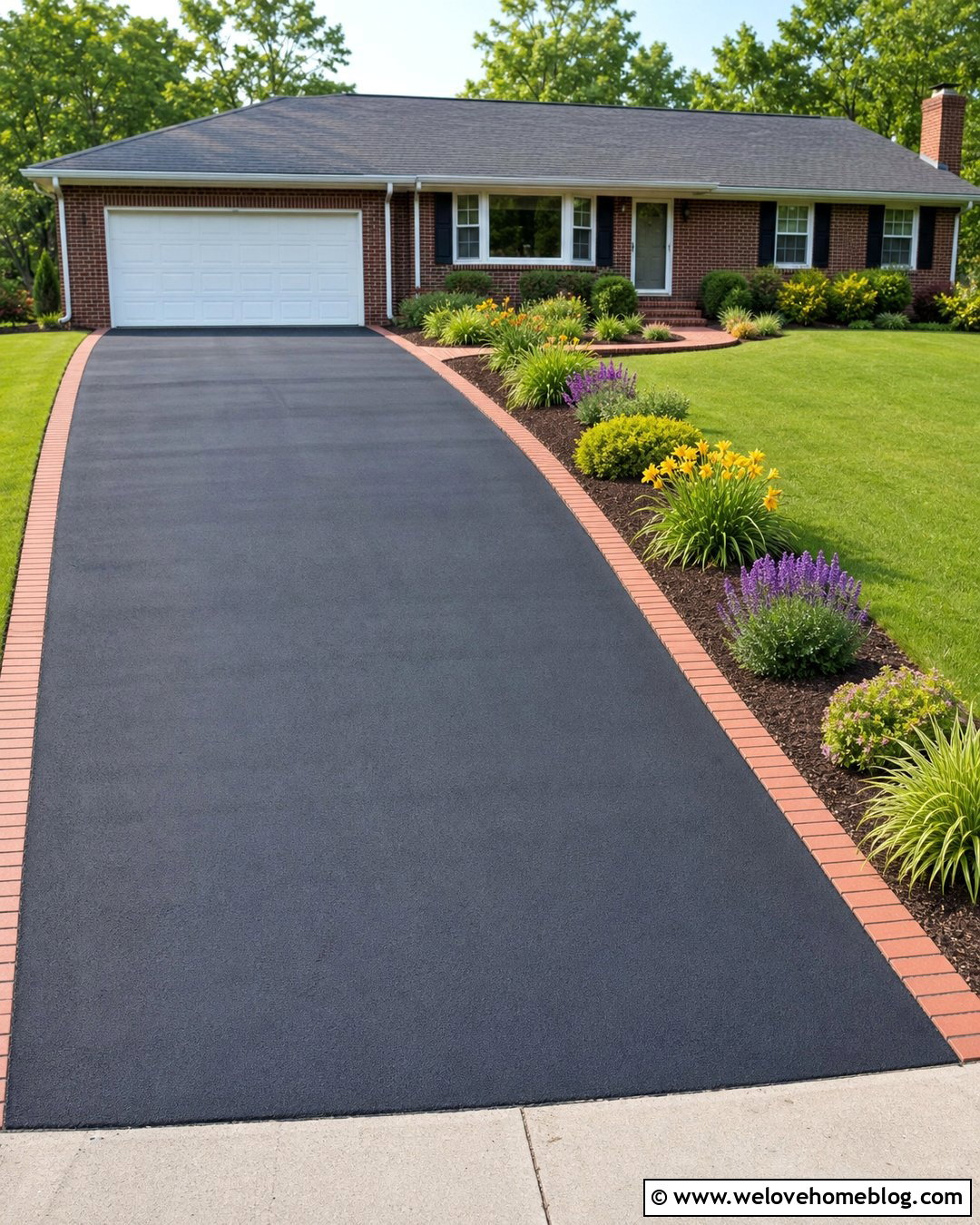 Brick Edged Flower Bed Beside Asphalt Driveway - 20 flower bed beside driveway ideas