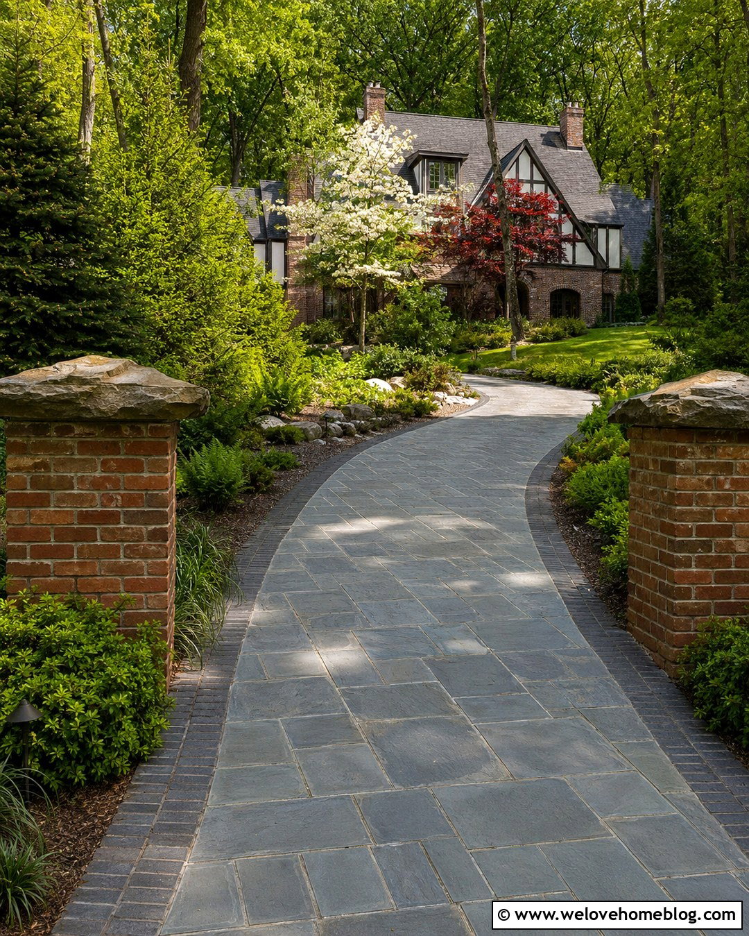 Brick Entrance With Natural Stone Driveway - 20 brick entrance driveway ideas