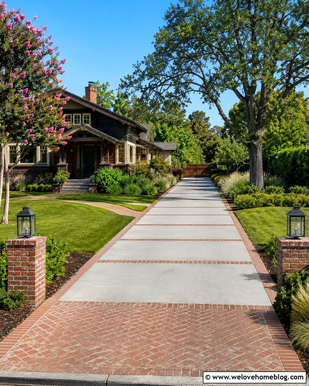 Brick Entrance With Paver Bands - 20 brick entrance driveway ideas