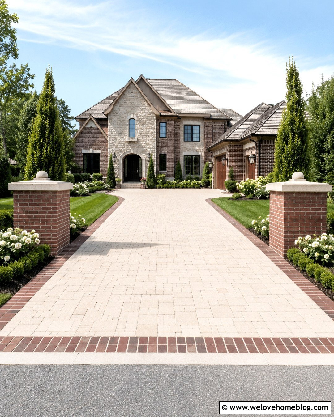 Brick Entrance With Stone Caps - 20 brick entrance driveway ideas