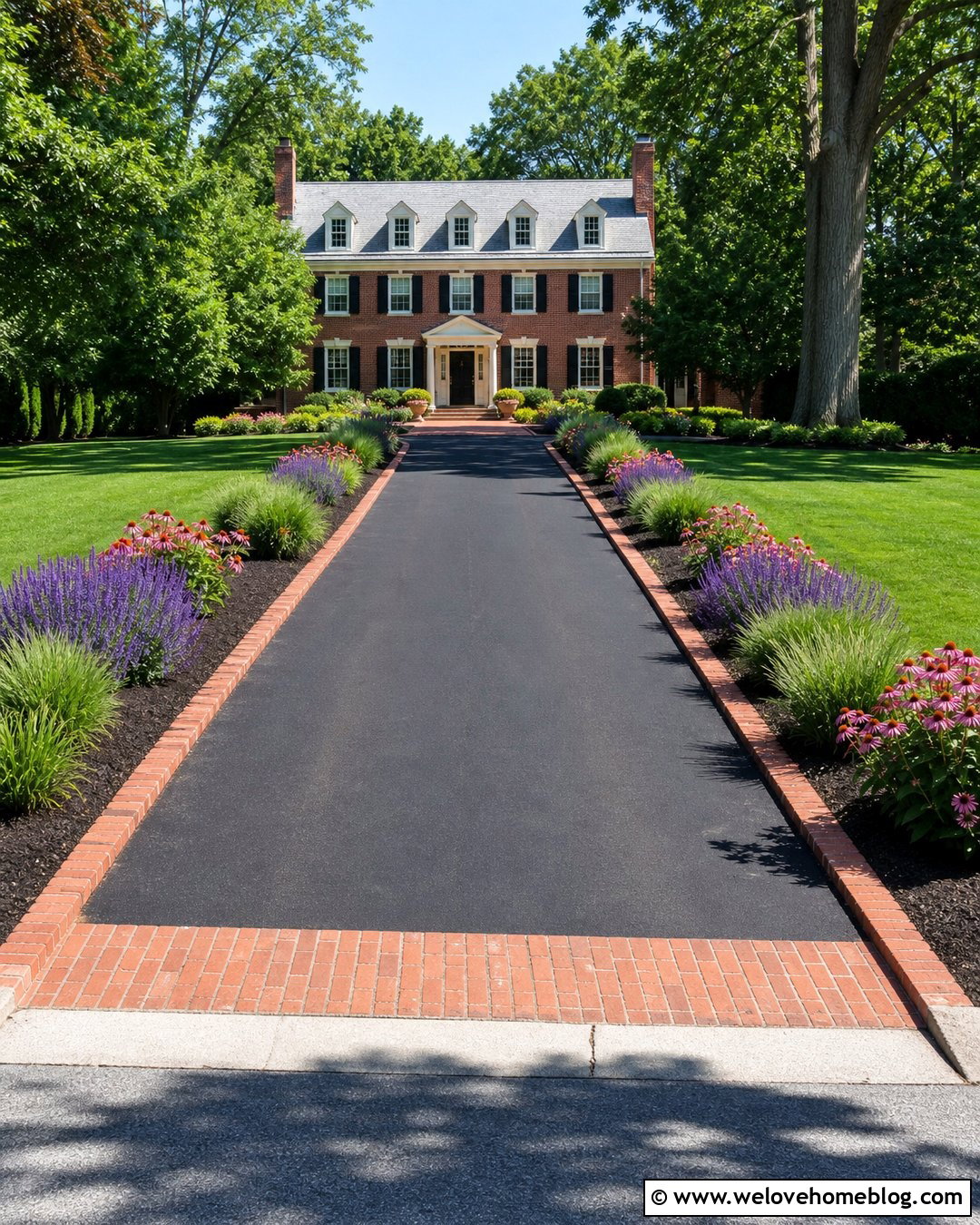 Brick Flower Bed Edging Along an Asphalt Driveway - 20 Driveway Flower Bed Edging Ideas