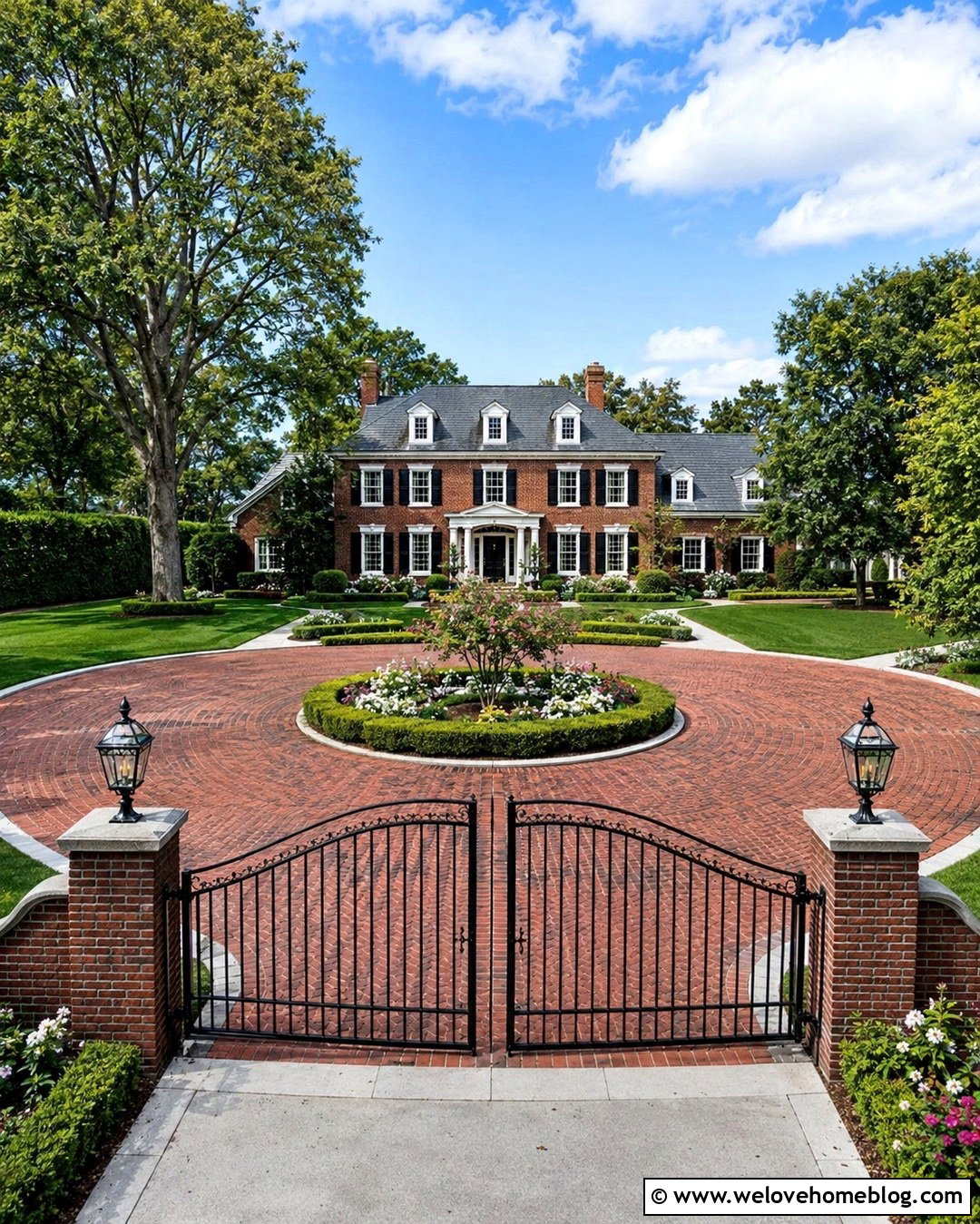 Brick Gated Driveway Entrance With Circular Paver Drive - 20 Private Gated Driveway Entrance Ideas