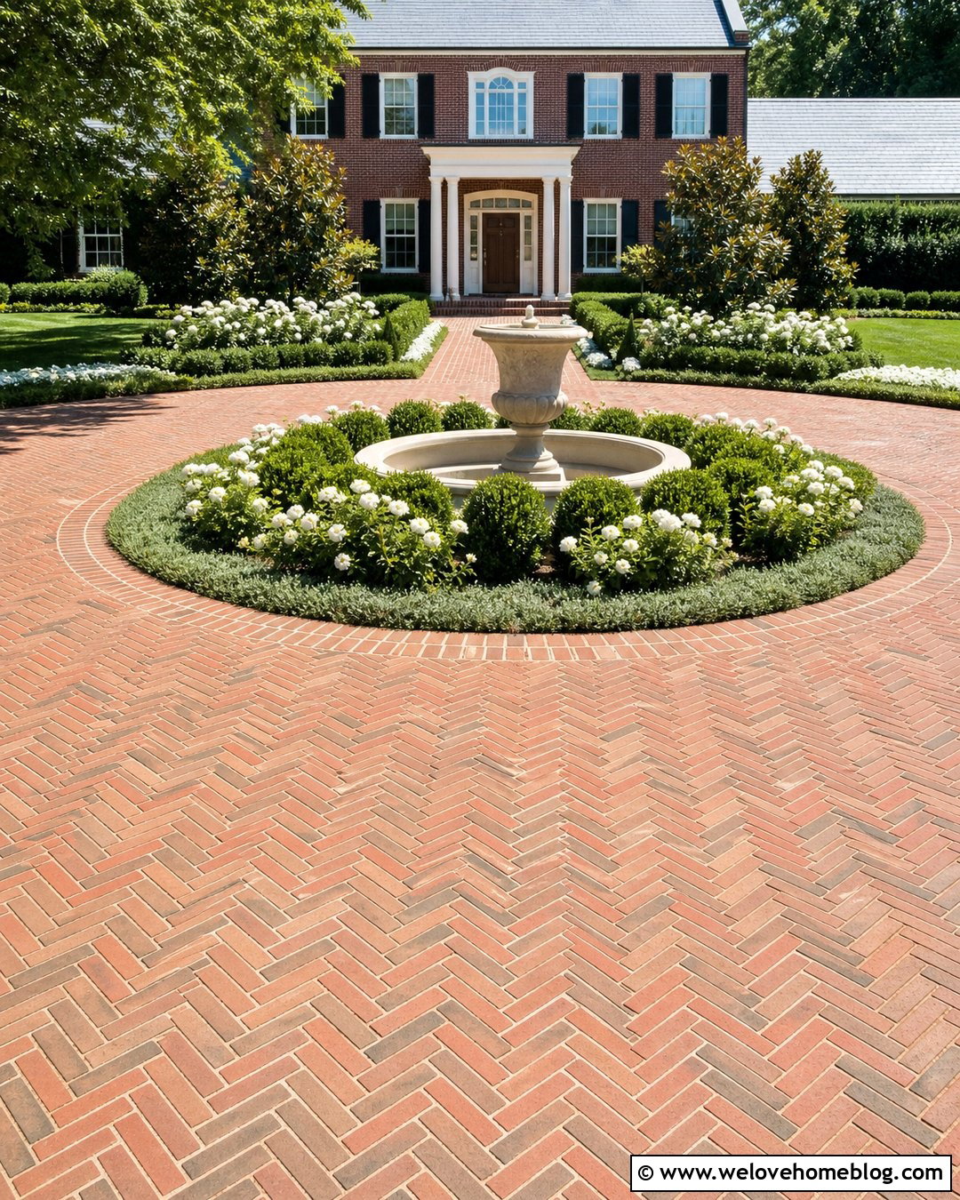 Brick Half Circle Driveway With A Central Fountain - 40 half circle driveway landscaping ideas